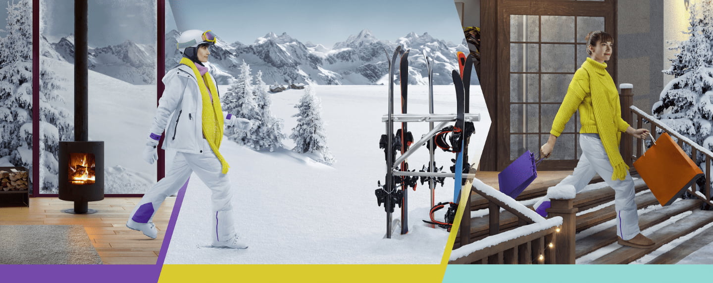 Background of a person in a purple dress handing a plate of food to another person