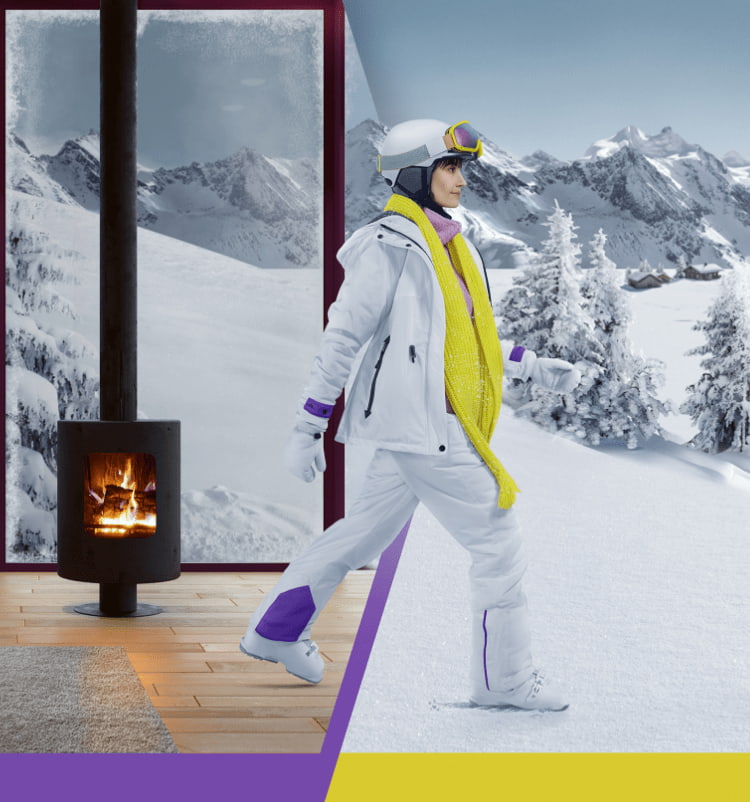 Background of a person in a purple dress handing a plate of food to another person