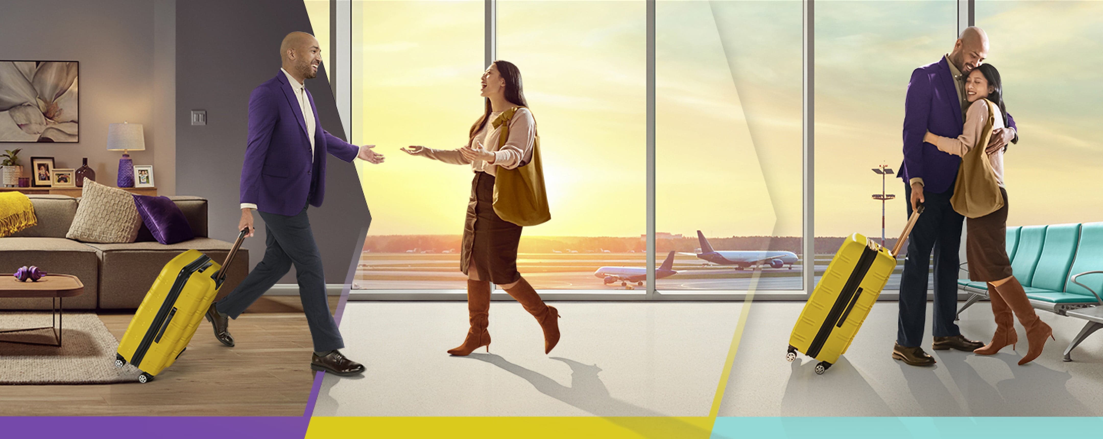 Background of a person in a purple dress handing a plate of food to another person